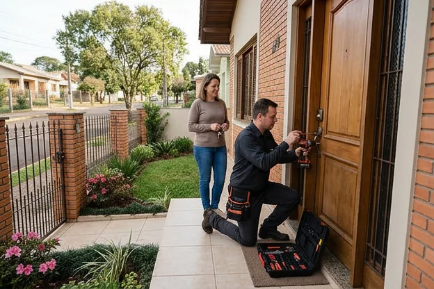 Ambiente residencial com medidas de segurança visíveis e adequadas.